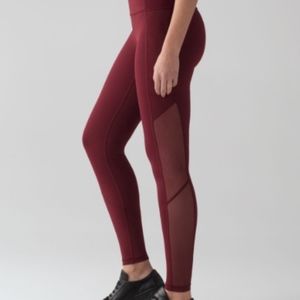 Lululemon red dotted mesh leggings